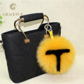 Real fox fur the letter Design pom-pom keychain